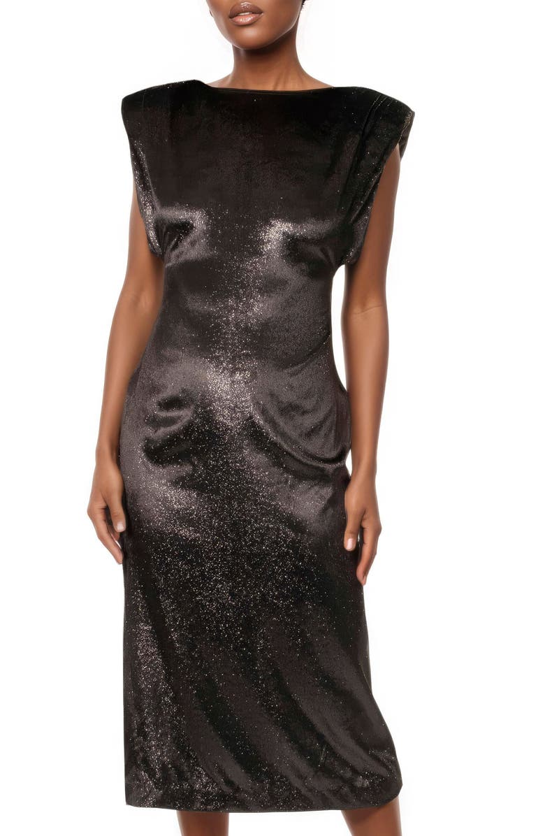AREA STARS Lurex Velvet Dress, Alternate, color, Black