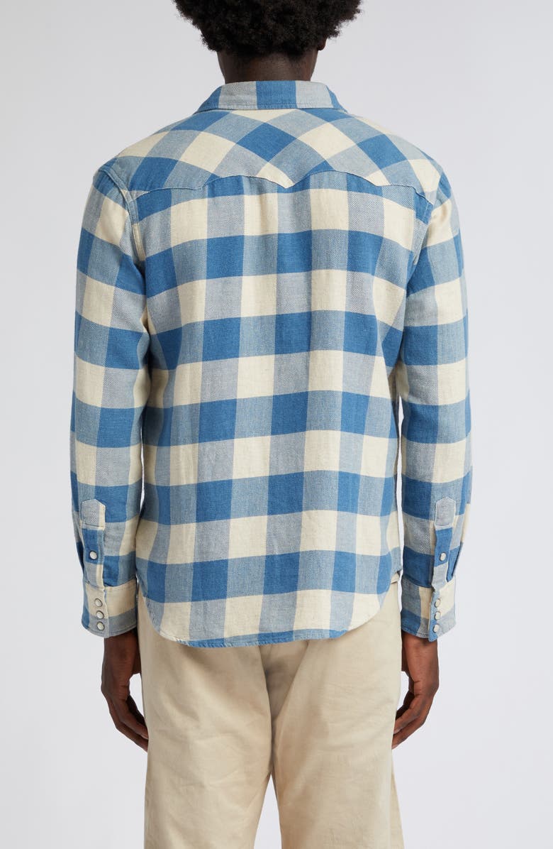 Double RL Slim Fit Buffalo Plaid Cotton & Linen Twill Western Snap-Up Shirt, Alternate, color,