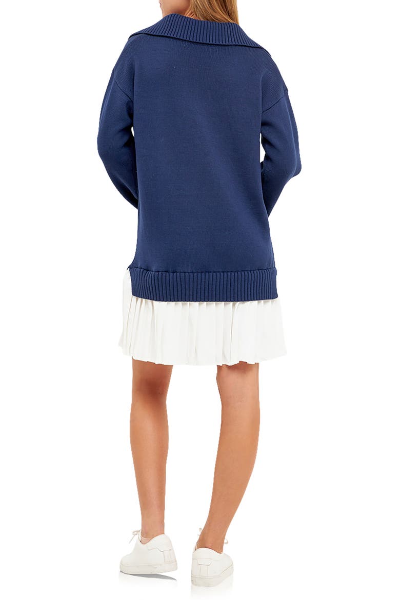 Mixed Media Pleated Minidress, Alternate, color, NAVY