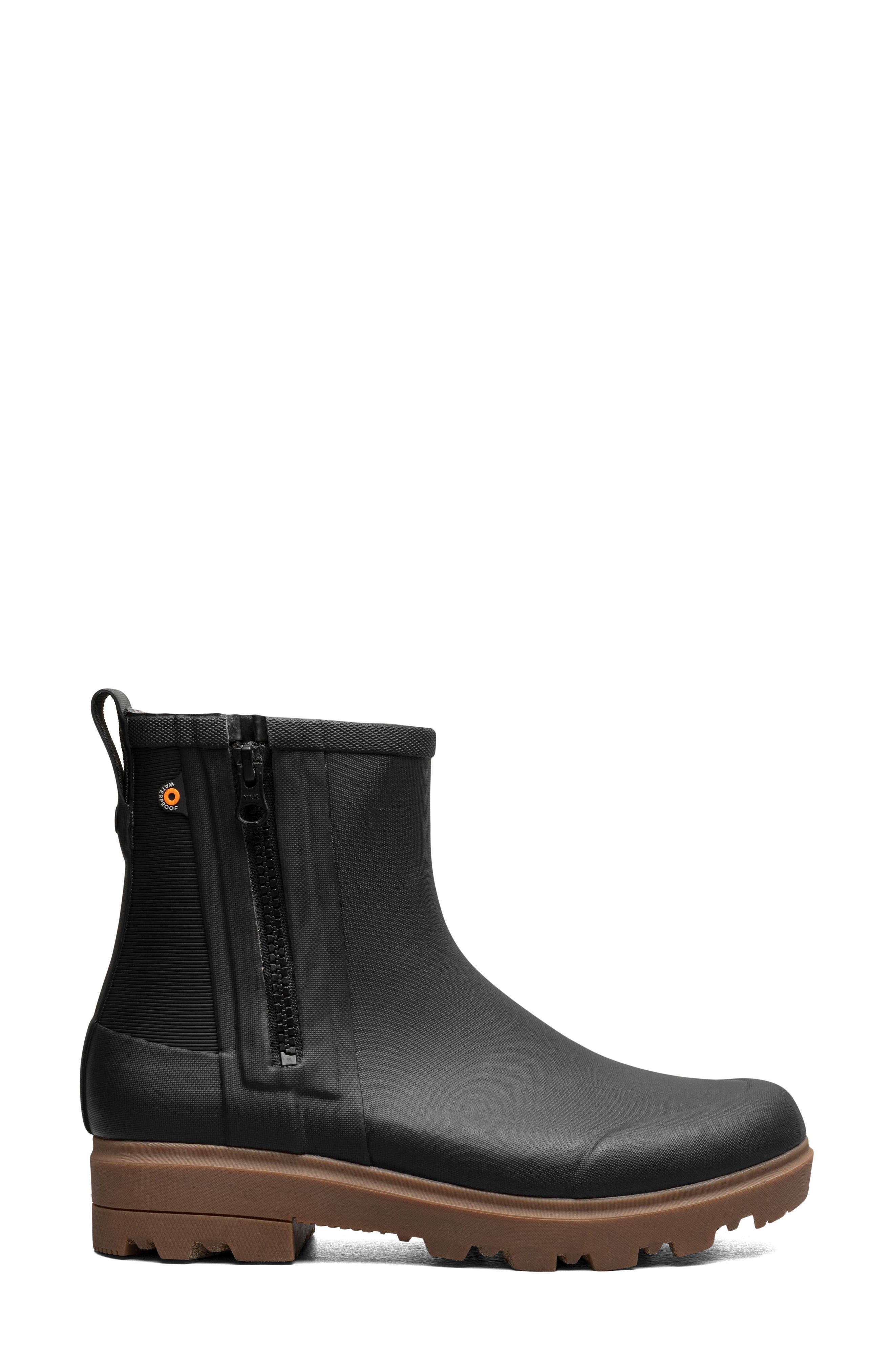Bogs Holly Zip Waterproof Rain Boot, Alternate, color, Black