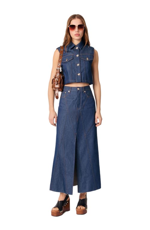 Maje Denim Cropped Jacket In Navy