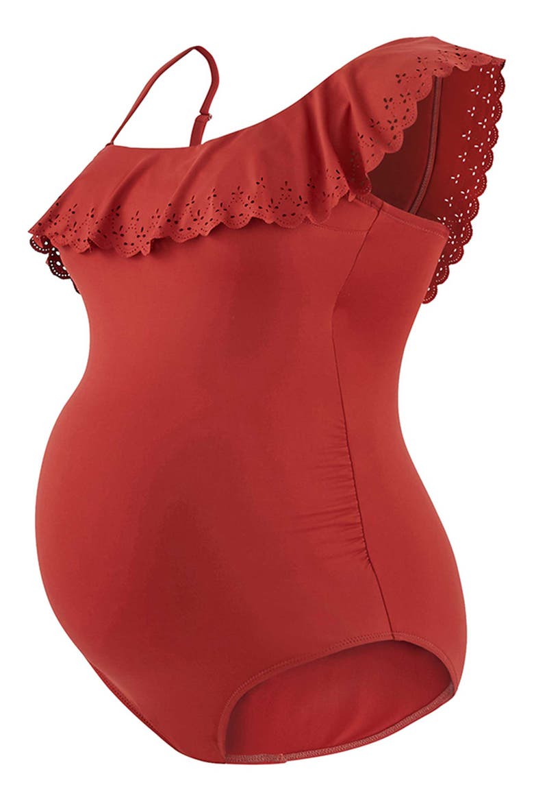 Bloom One-Shoulder One-Piece Maternity Swimsuit, Alternate, color, COPPER