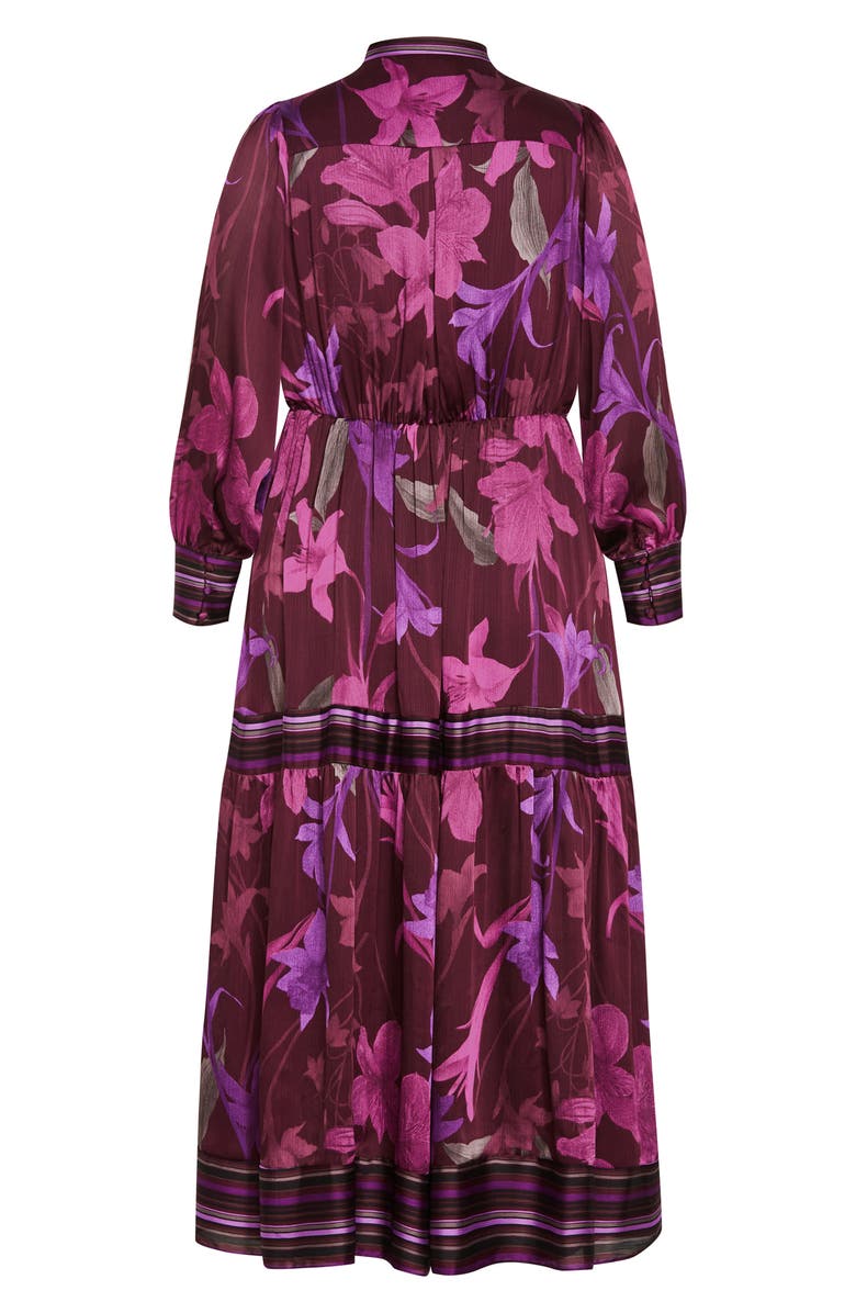 City Chic Amiyah Floral & Stripe Long Sleeve Maxi Dress, Alternate, color, Purple Print