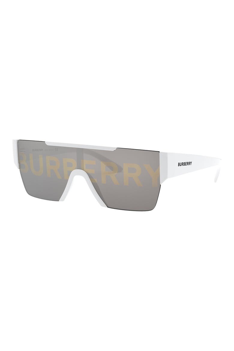 38mm Shield Sunglasses, Alternate, color, WHITE/GRY BURBERRY SLVR/GOLD