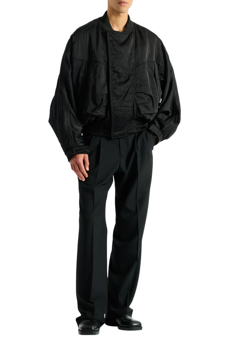 bomber jacket in textured nylon, Main, color, black