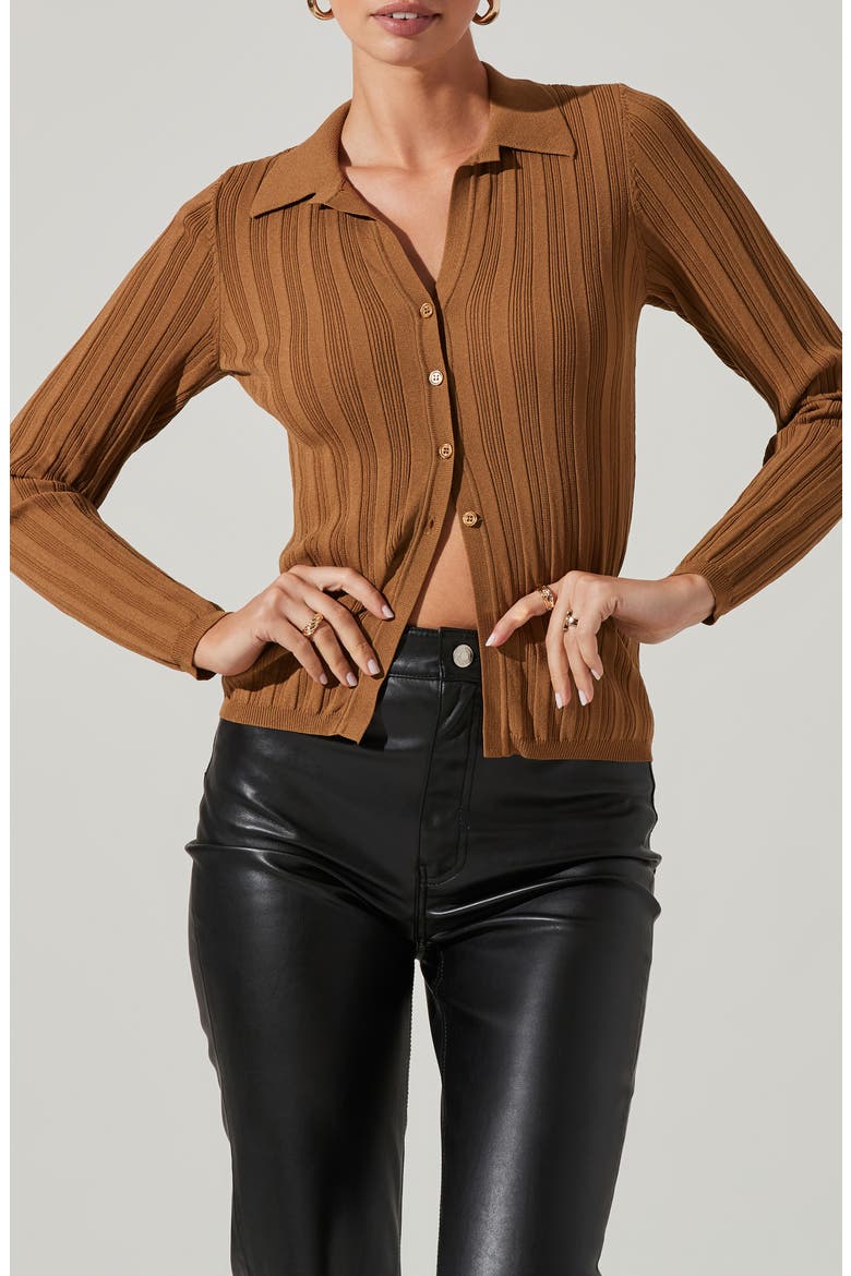 Rib Collar Cardigan, Alternate, color, BROWN