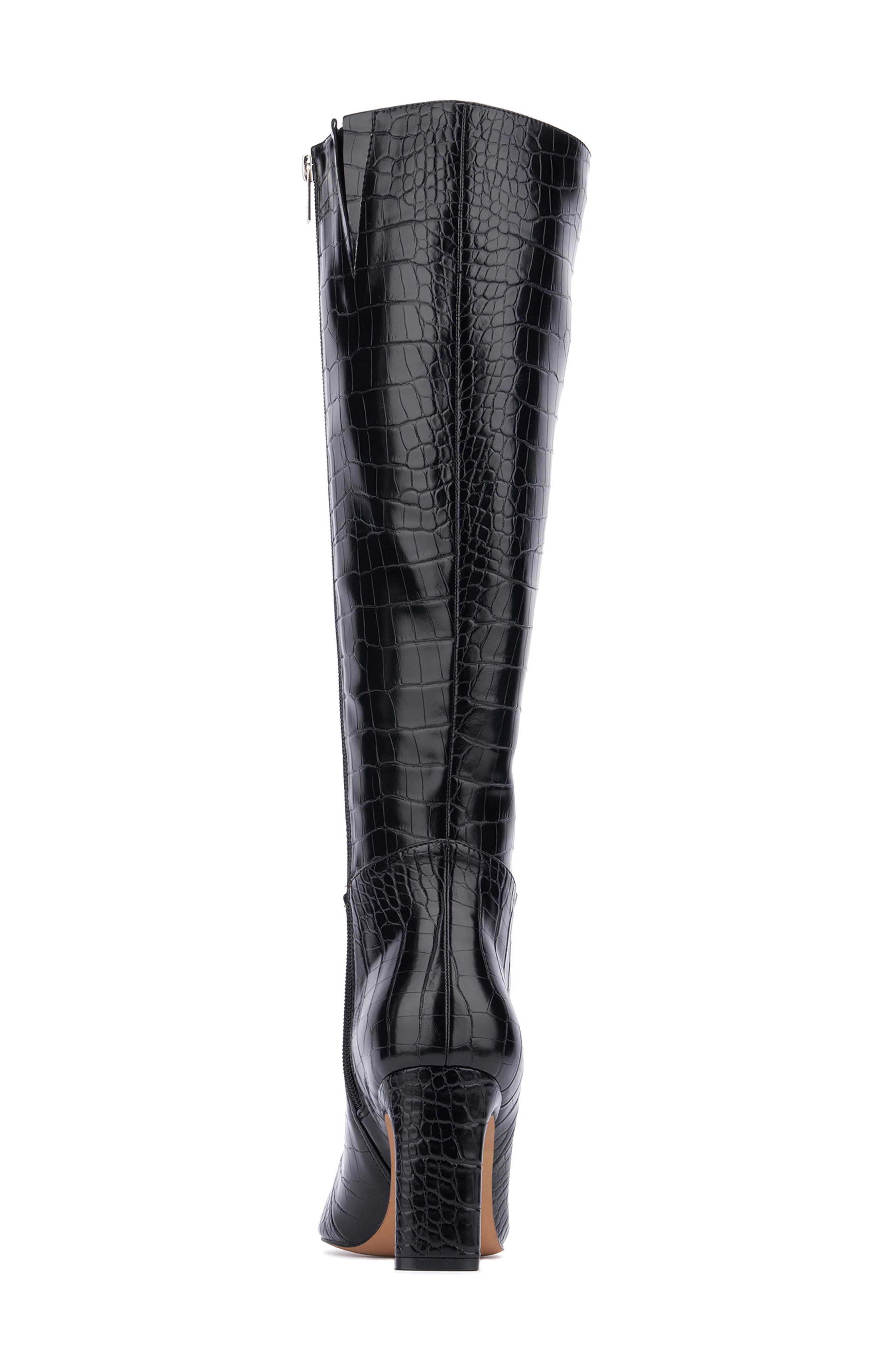 NEW YORK AND COMPANY Isabelle Croc Embossed Knee High Boot, Alternate, color, Black Croc