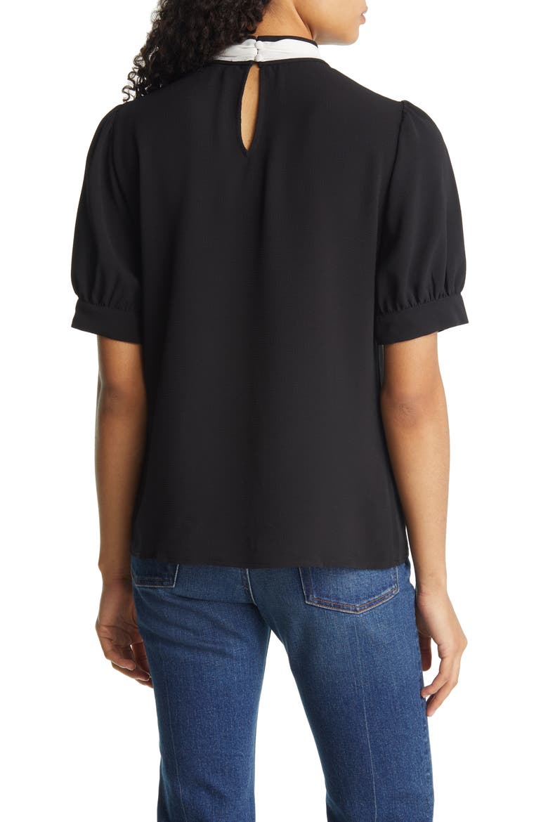 Tie Neck Puff Sleeve Blouse, Alternate, color, RICH BLACK