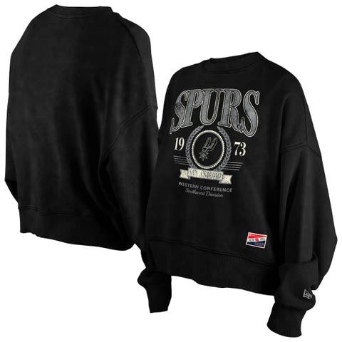 Women's New Era  Black San Antonio Spurs Throwback Vintage Enzyme Wash Oversized Boxy Pullover Sweatshirt