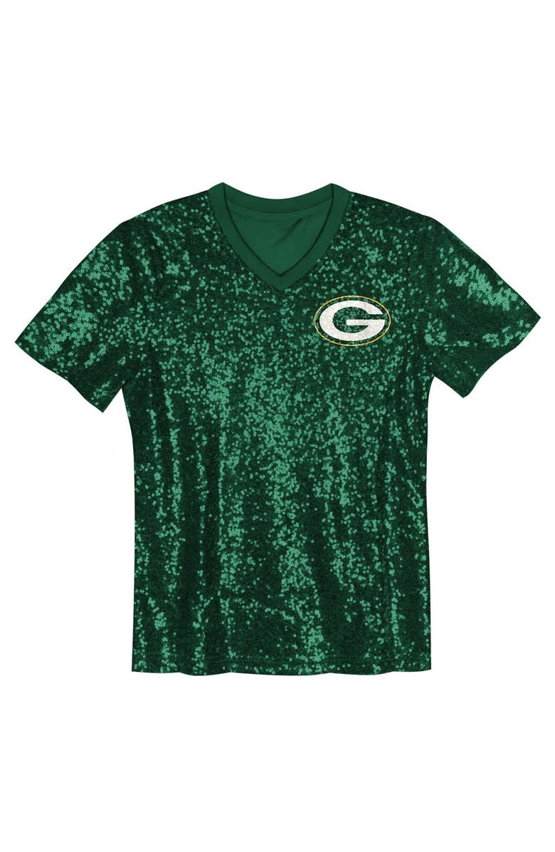 Outerstuff Girls Youth Jordan Love Green Green Bay Packers Sequin V-Neck Fashion Jersey, Alternate, color, Green