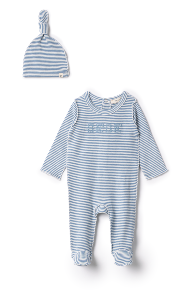 Fragile Boy Bebe Embroidered Brushed Romper and Hat, Main, color, Blue