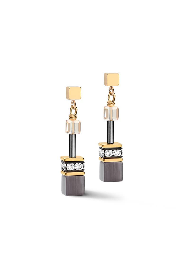 Geocube Gold Earrings, Main, color, Gray