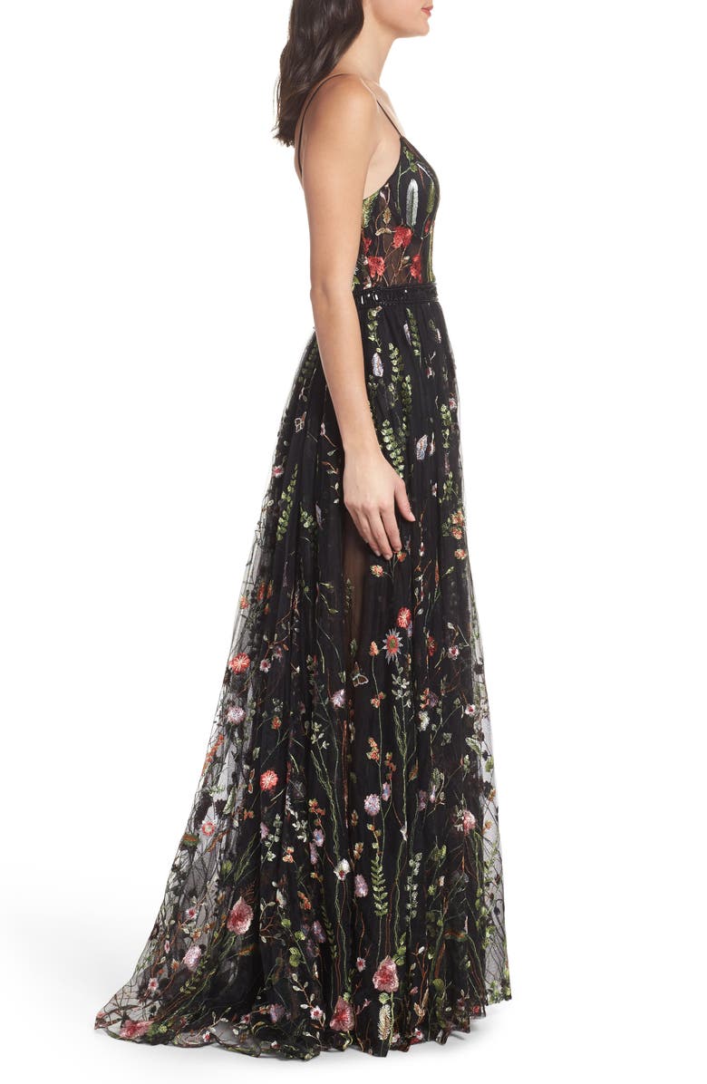 Mac Duggal Embroidered Mesh Bustier Gown, Alternate, color,