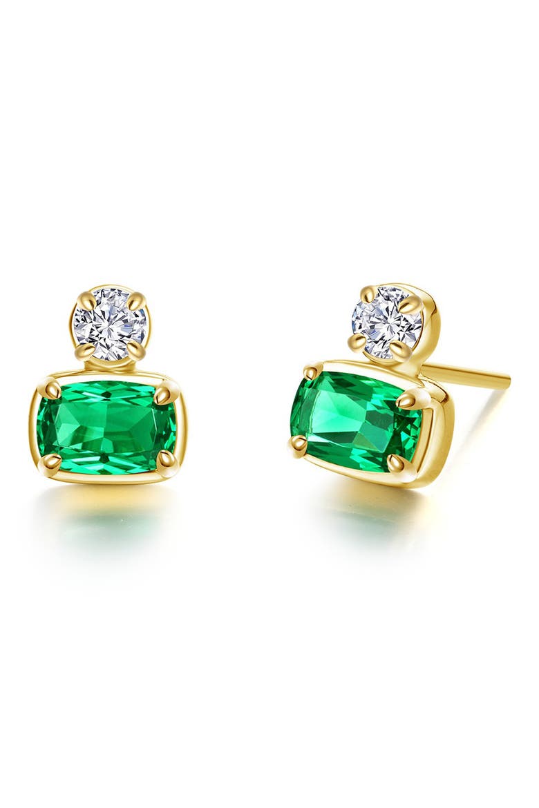Regal Cushion Cut Simulated Diamond Stud Earrings, Main, color, GREEN