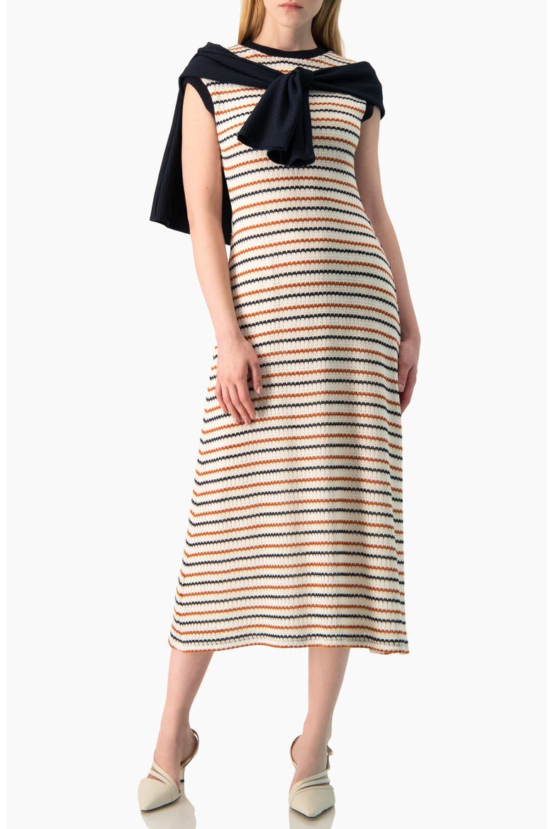 Fit-and-Flare Striped Knit Dress, Main, color, Ivory
