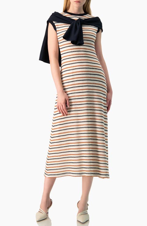 Fit-and-Flare Striped Knit Dress