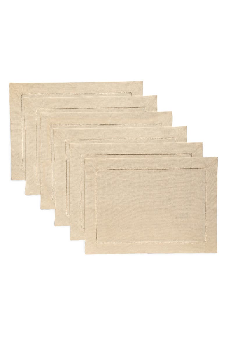 Linen Placemats Set of 4, 14 x 19" - Classic Hemstitch, Main, color, Beige