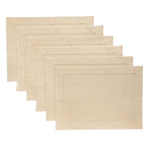 Linen Placemats Set of 4, 14 x 19 Inch for Dining Table, Holiday and Everyday Table Decor - Classic Hemstitch