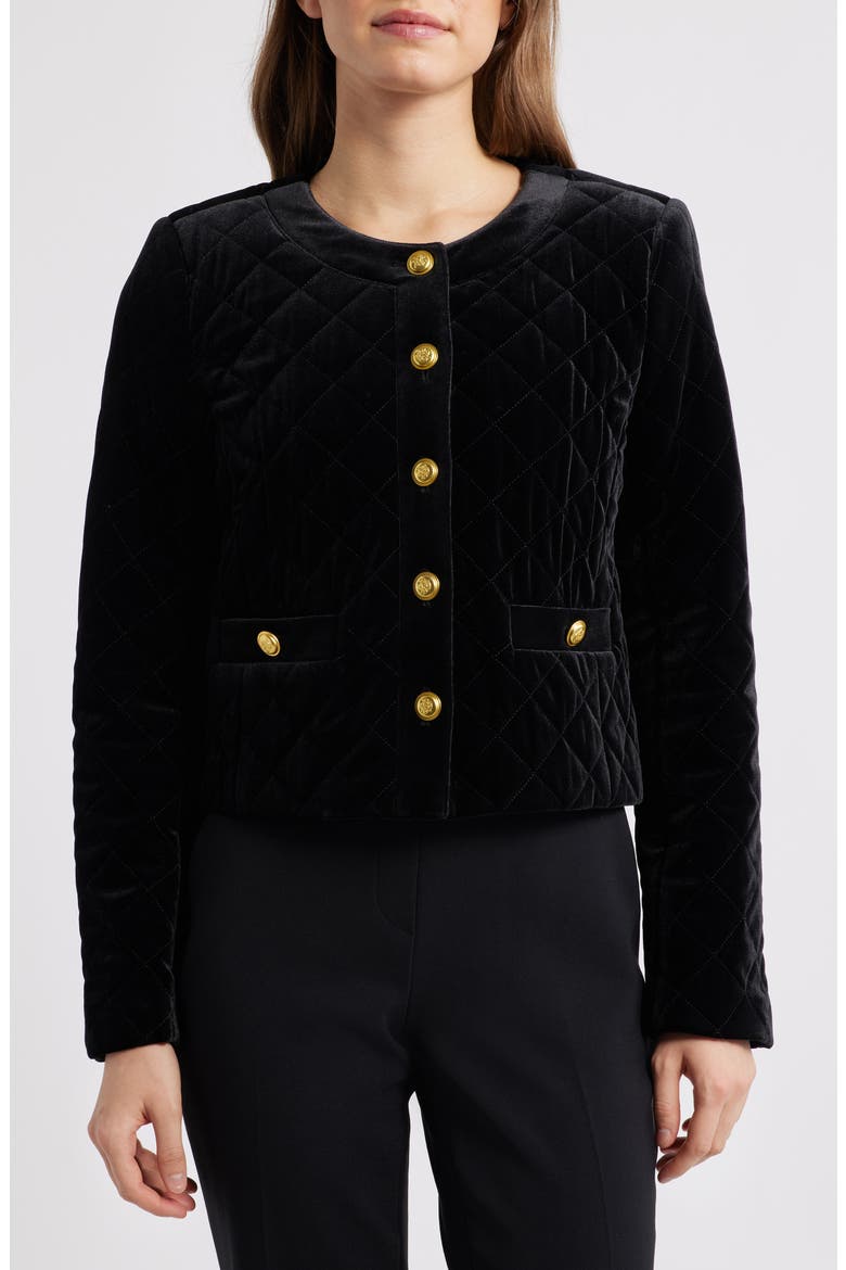 Quilted Crop Velvet Jacket, Alternate, color, BLACK