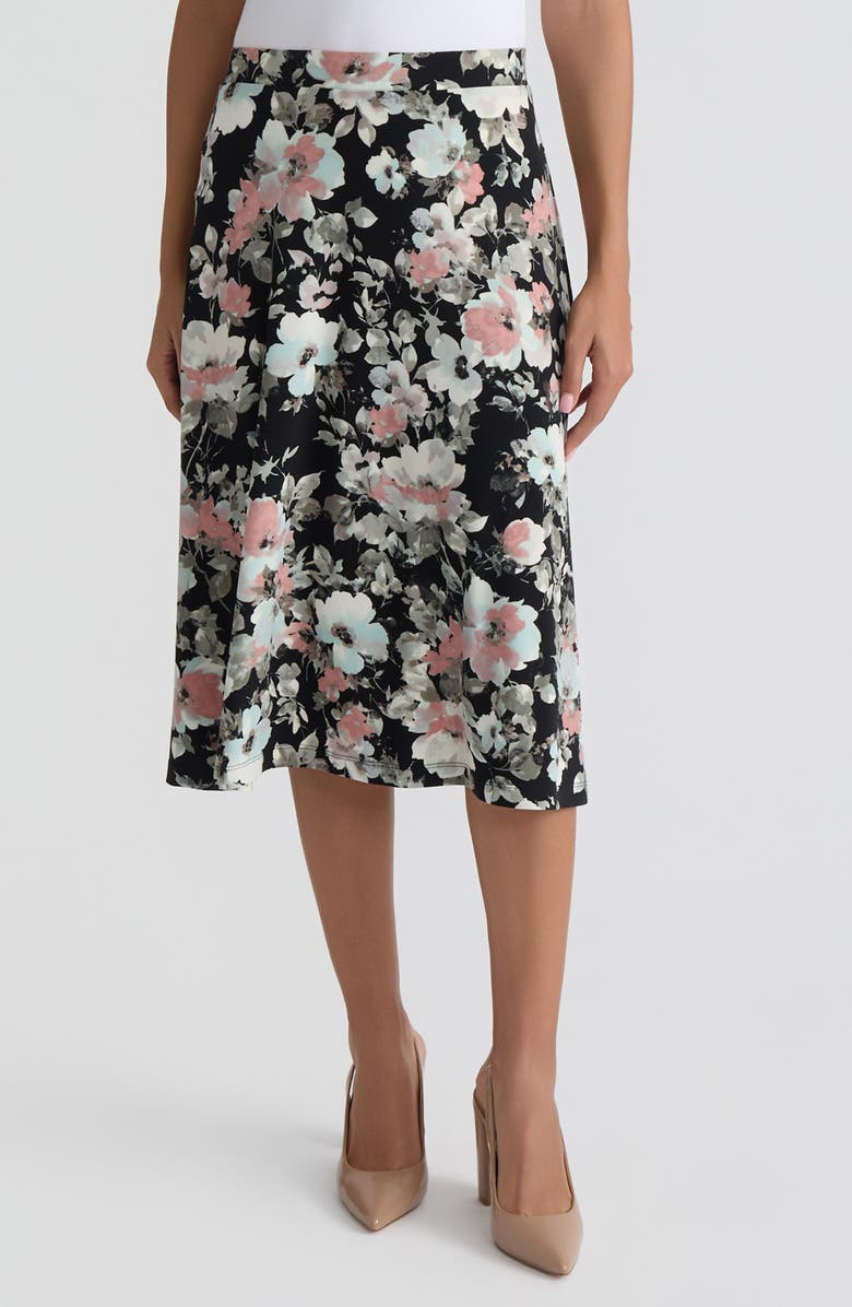 KASPER Floral Print Pull-On Midi Skirt, Main, color,