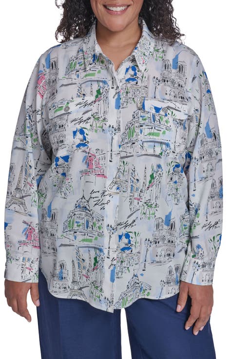 Oversize Printed Button-Up Shirt (Plus)