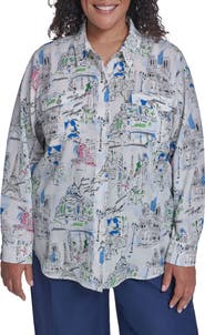 KARL LAGERFELD PARIS Oversize Printed Button-Up Shirt