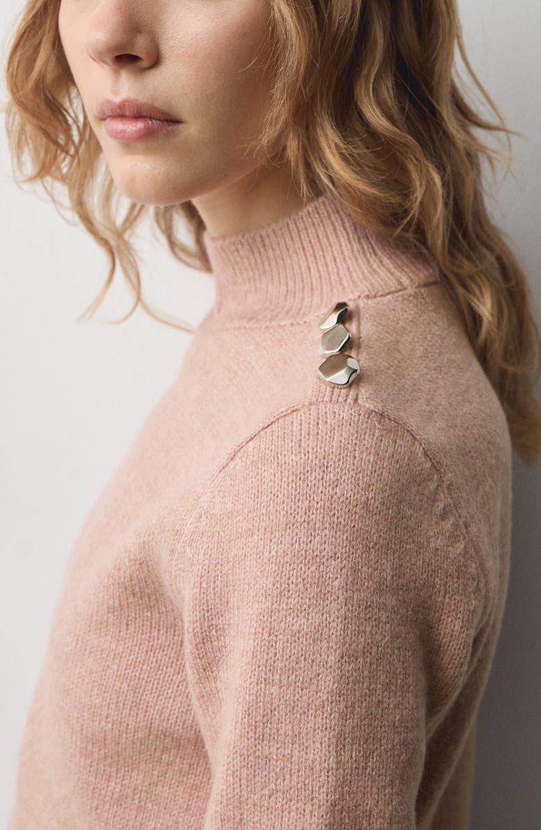 MANGO Perkins Short Sleeve Mock Neck Sweater, Alternate, color, Pale Pink