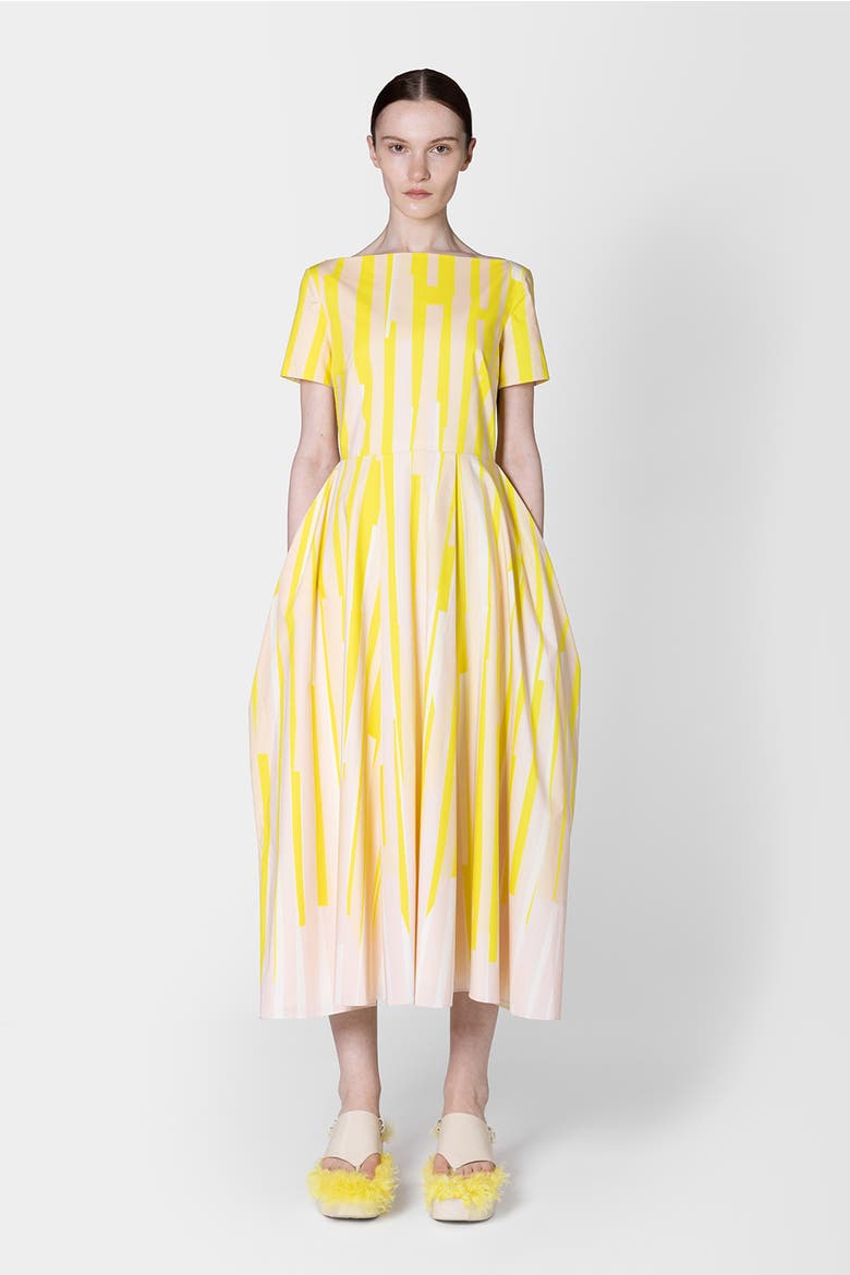 Vaela Stripe Cotton Midi Dress, Main, color, Collage Print Yellow / Blush