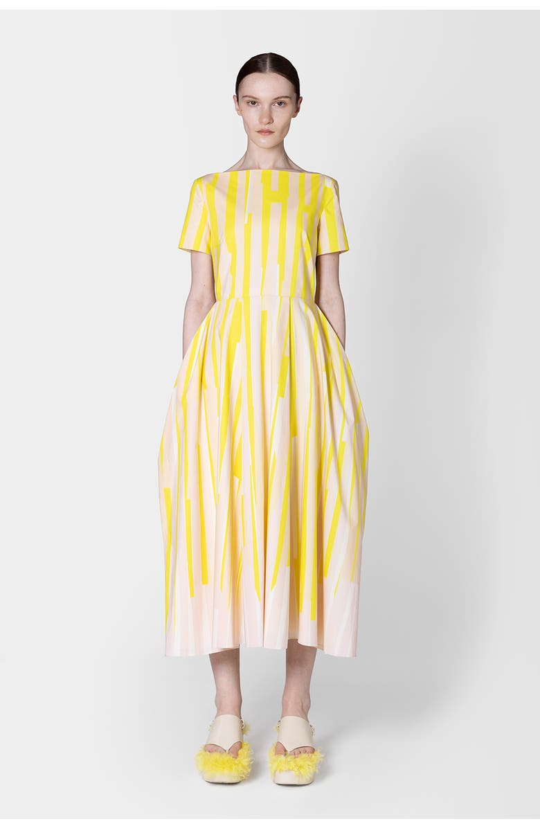 Roksanda Vaela Stripe Cotton Midi Dress, Main, color, Collage Print Yellow / Blush