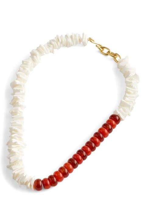 Semiprecious Puka Shell Beaded Choker Necklace
