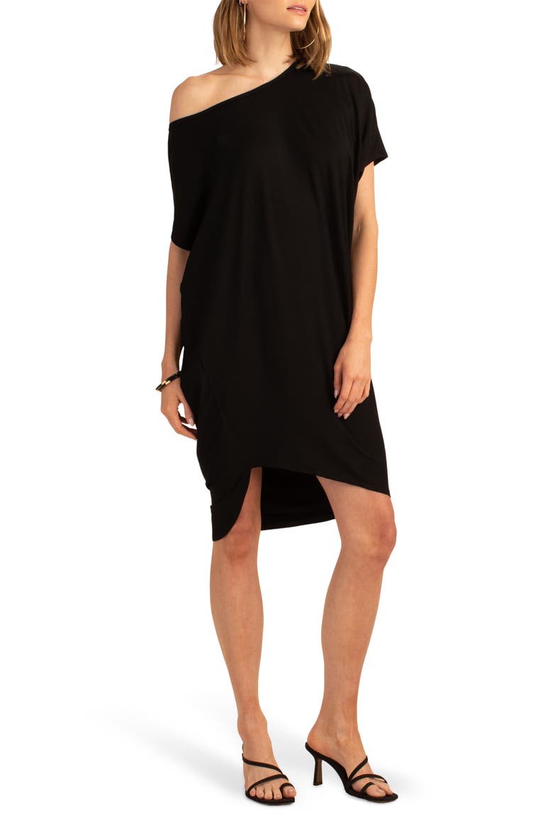 Radiant One-Shoulder Asymmetric Shift Dress, Main, color, BLACK