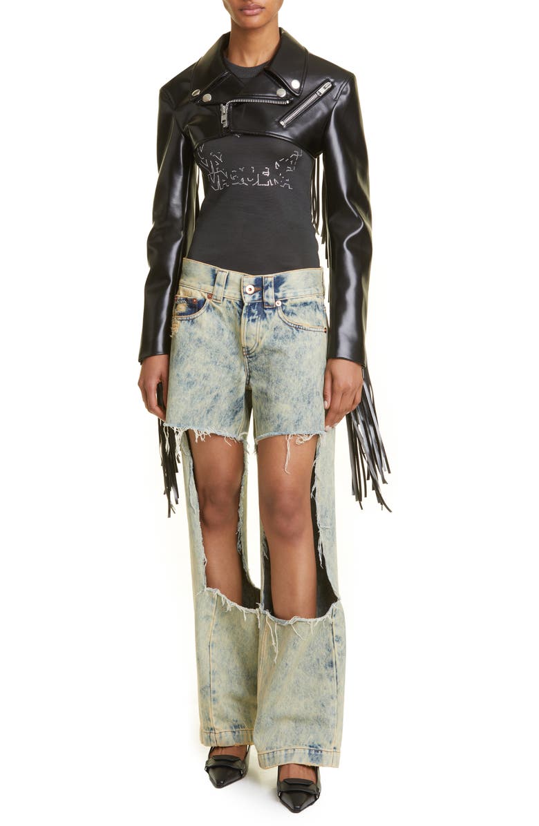 Vaquera Gender Inclusive Ripped Cutout Wide Leg Jeans, Alternate, color,