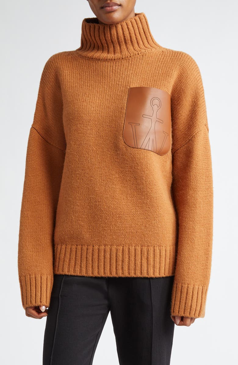 JW Anderson Leather Pocket Turtleneck Sweater, Main, color,