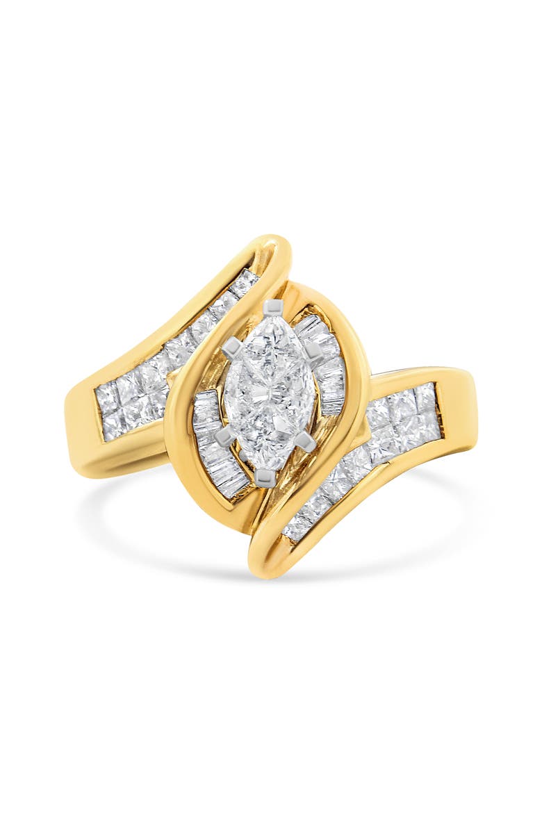 14K Gold 1 1/4 Cttw Multi Shaped Diamond Marquise Shaped Ring, Alternate, color, Yellow Gold