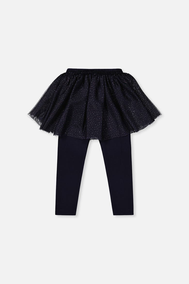 Rib Integrated Tulle Skirt Elastic Waist Leggings, Alternate, color, Dark Blue