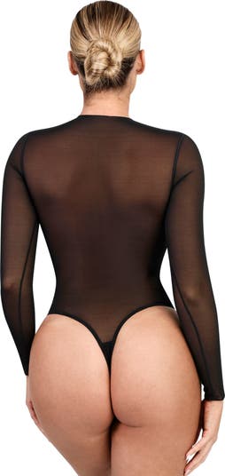 Shapewear Illusion Mesh Long Sleeve Tummy Control Bodysuit