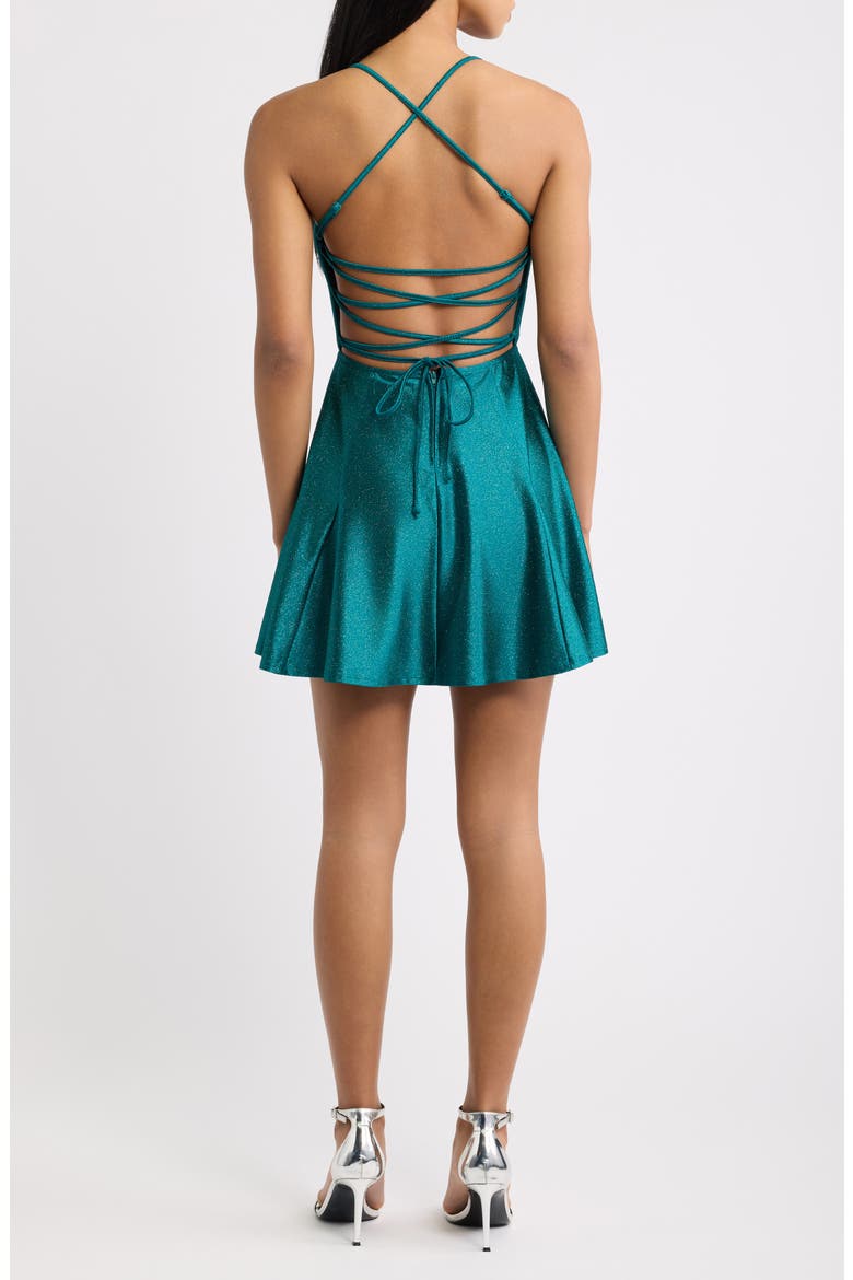 Glitter Knit Lace Up Back Skater Minidress, Alternate, color, EMERALD