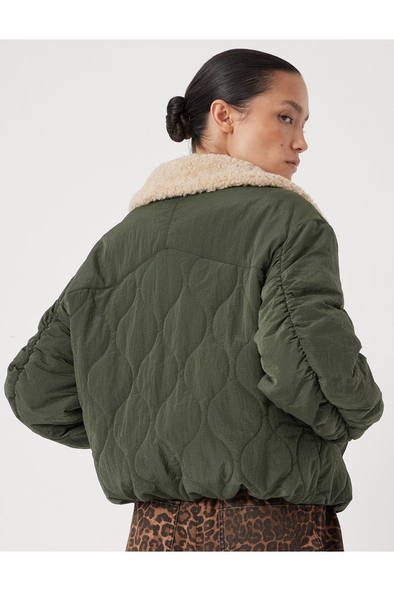 Teddy Collar Quilted Bomber, Alternate, color, Grey Green