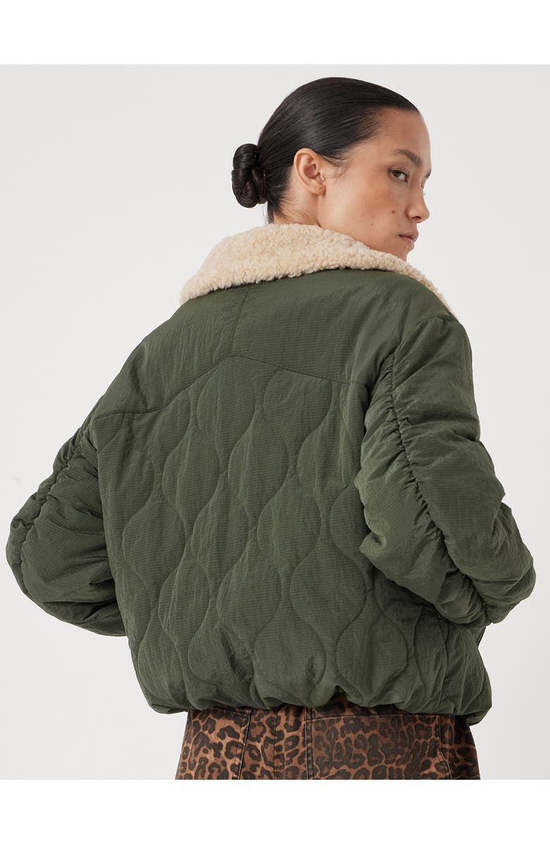 Hush Teddy Collar Quilted Bomber, Alternate, color, Grey Green