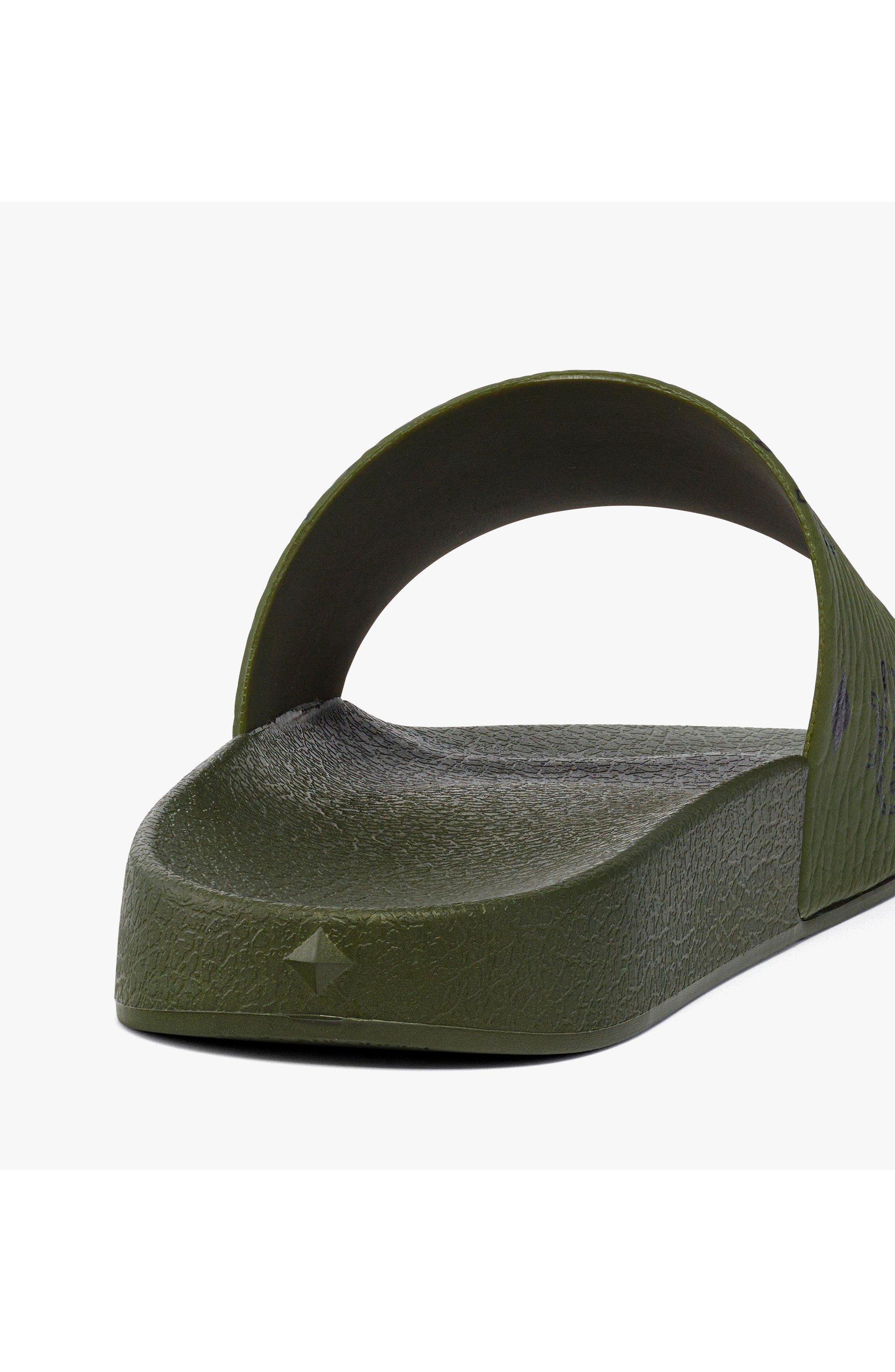 Monogram Print Rubber Slides, Alternate, color, Khaki Moss