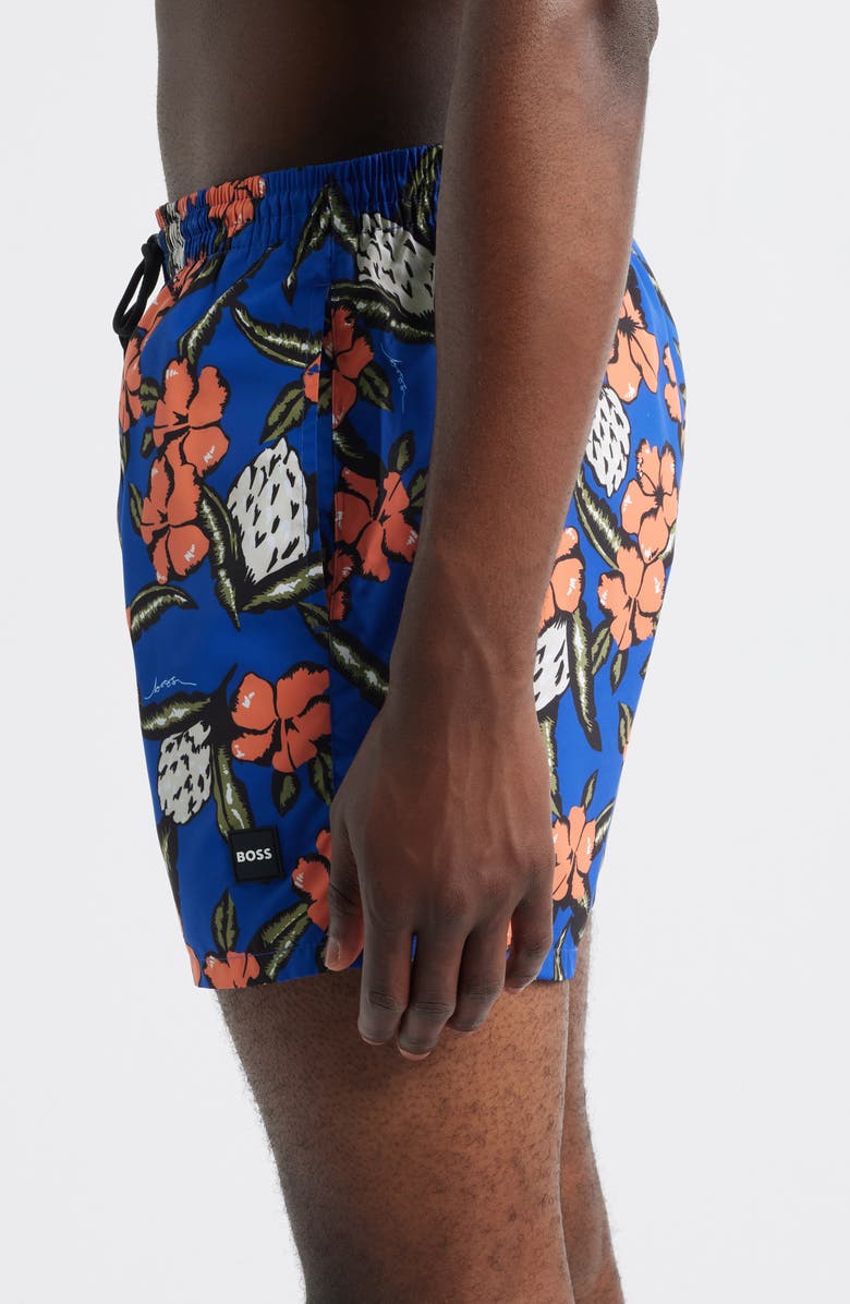 BOSS Piranha Swim Trunks, Alternate, color, Medium Blue