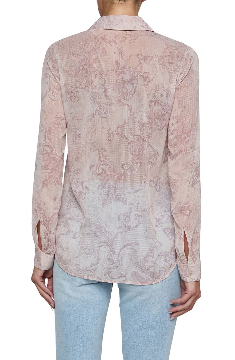 L'AGENCE Laurent Print Button-Up Shirt, Alternate, color, Biscuit Scroll Lace Print
