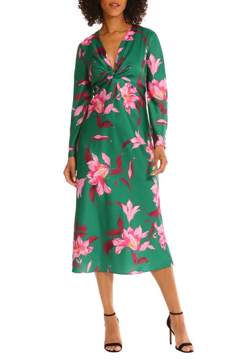 Floral Twisted Empire Waist Midi Dress