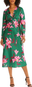 Maggy London Floral Twisted Empire Waist Midi Dress