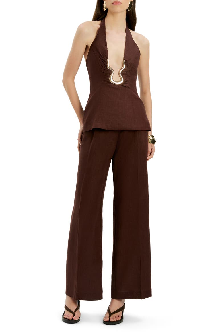 Geordy Wide Leg Linen Pants, Alternate, color, CHOCOLATE