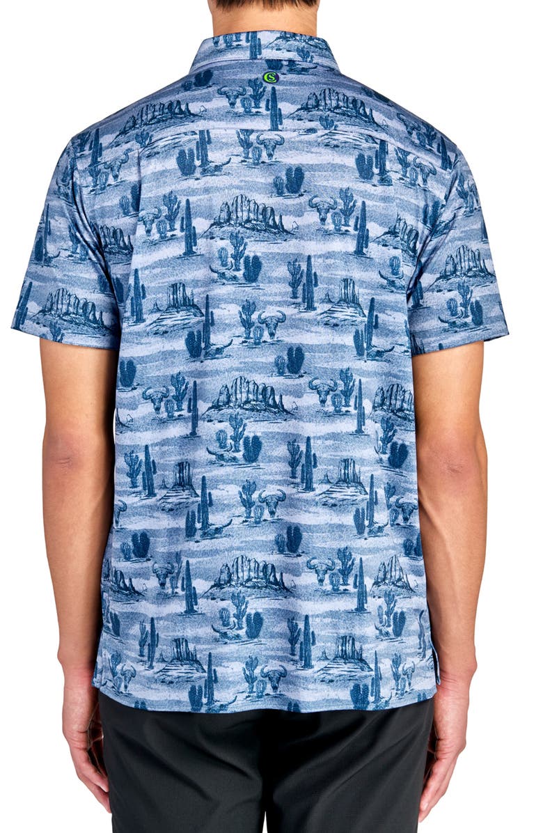 CONSTRUCT Regular Fit Desert Print Recycled Performance Golf Button-Down Shirt, Alternate, color, Slate