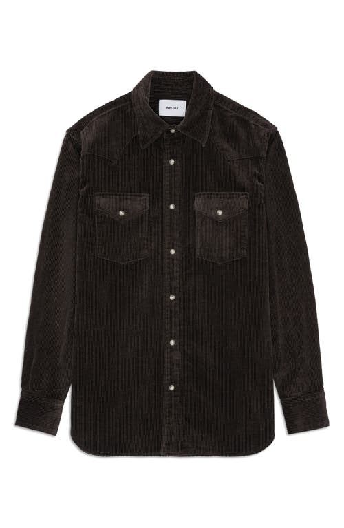 Nn07 Ricky 50004 Organic Cotton Corduroy Snap-up Western Overshirt In Black