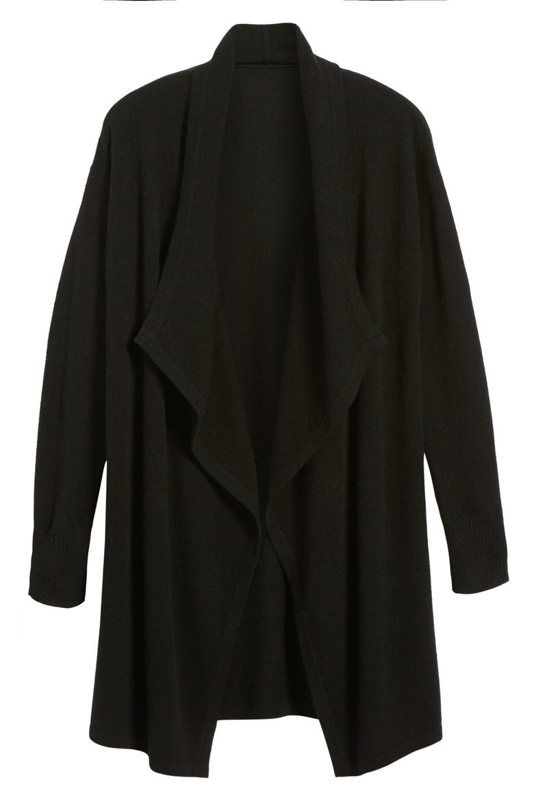 Cashmere Long Drape Front Cardigan, Alternate, color, BLACK