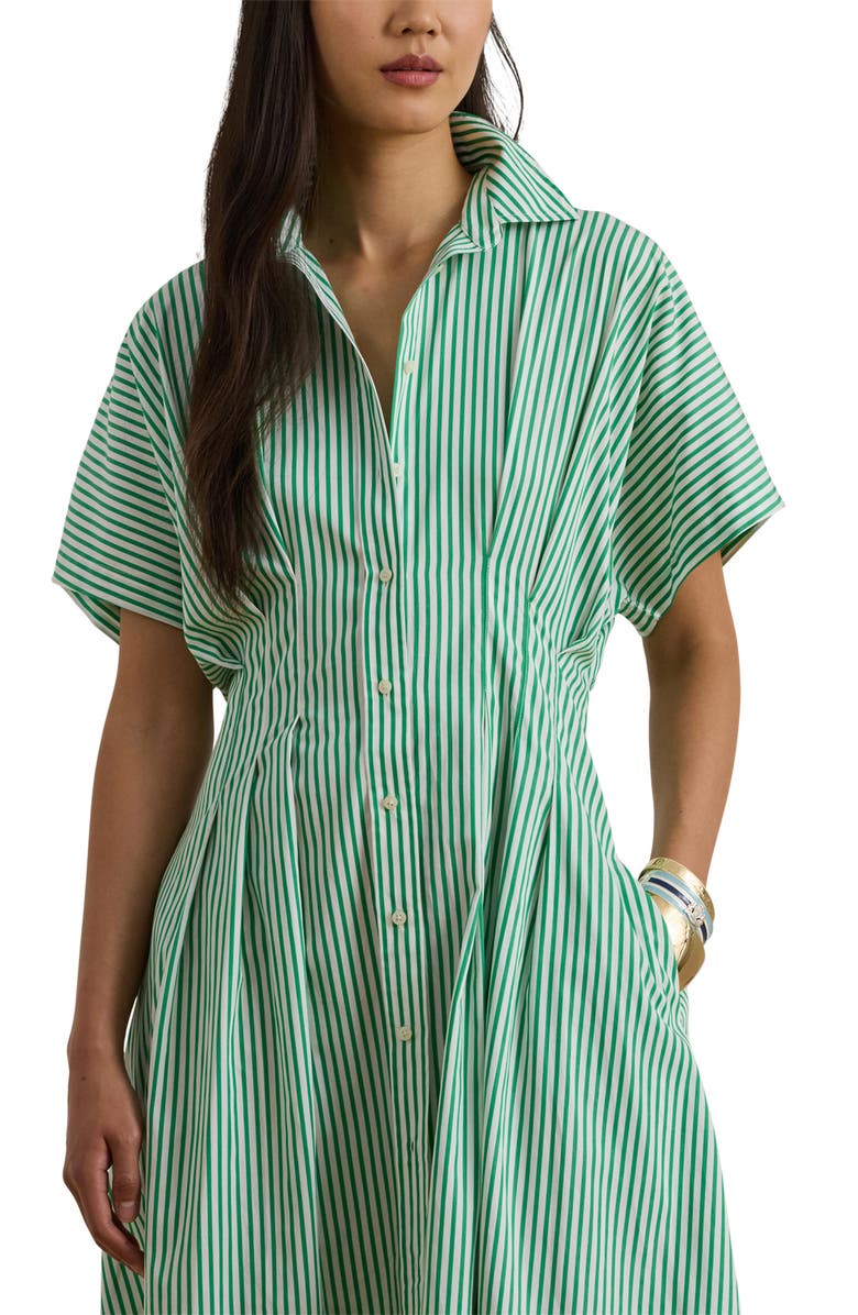 Lauren Ralph Lauren Stripe Cotton Midi Shirtdress, Alternate, color, Green/ White Multi