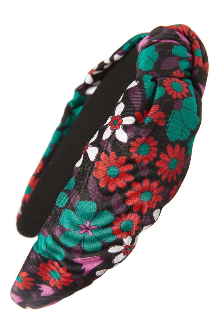 floral medley knot silk headband, Main, color, CHALK PINK